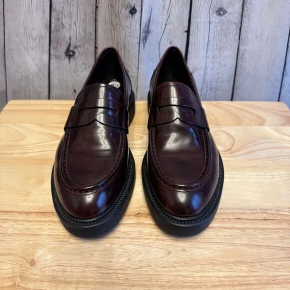 Vagabond Burgundy Leather Chunky Penny Loafers Size 39 NEW