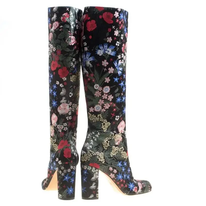 VALENTINO BLACK SPRING GARDEN BROCADE KNEE HIGH BOOTS