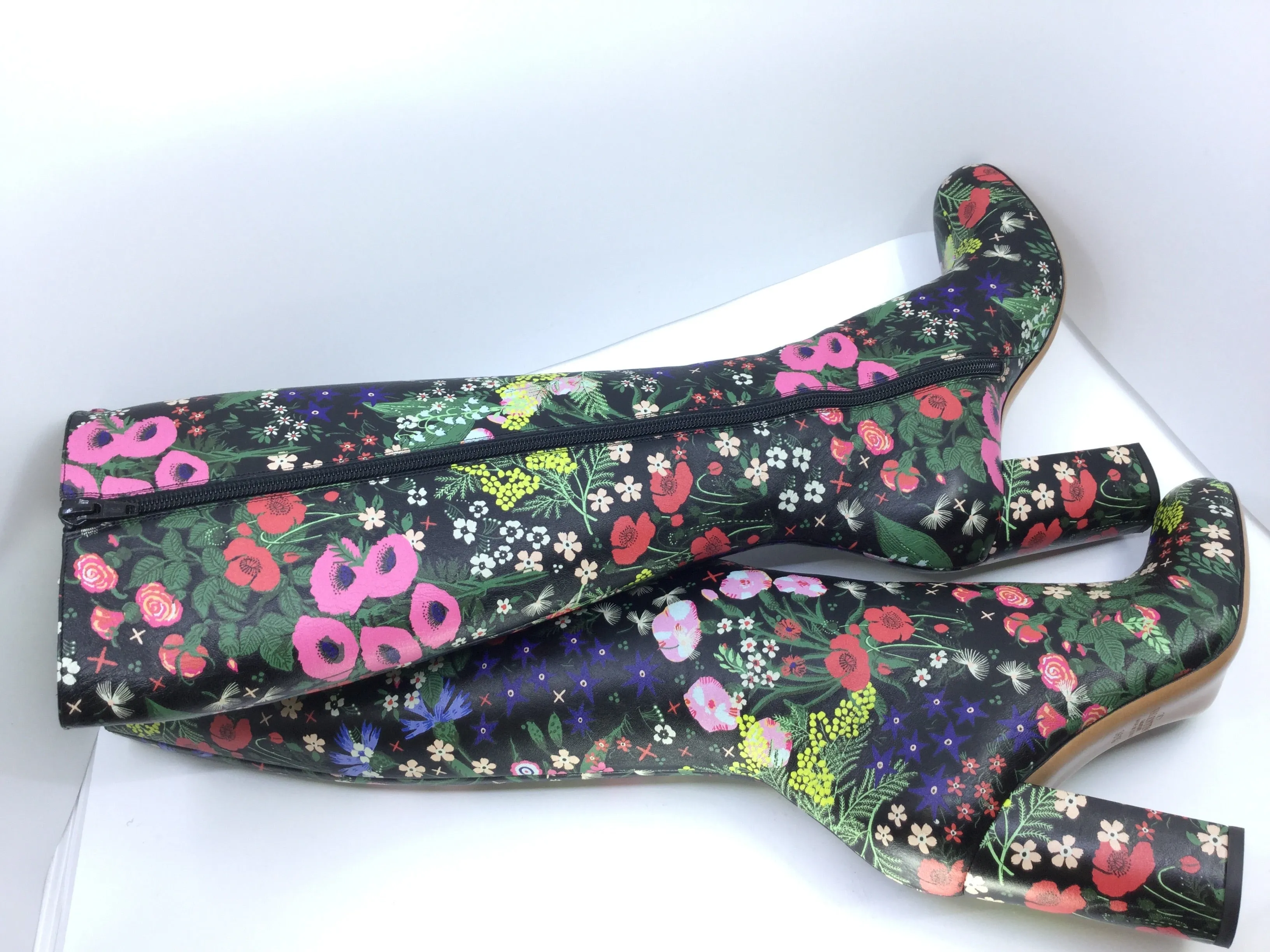 VALENTINO BLACK SPRING GARDEN BROCADE KNEE HIGH BOOTS