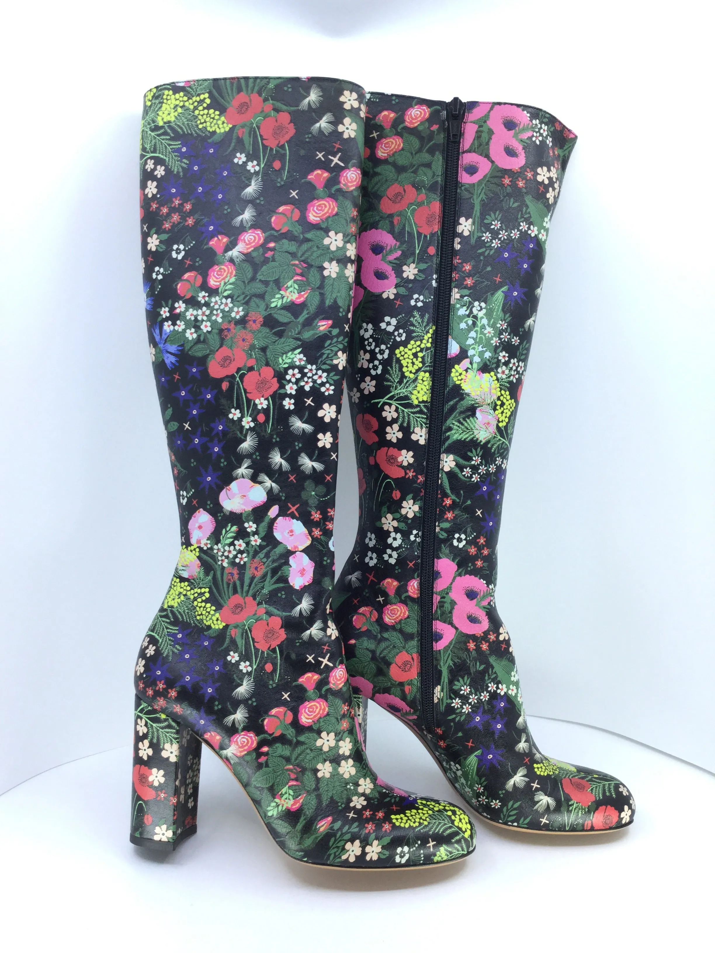 VALENTINO BLACK SPRING GARDEN BROCADE KNEE HIGH BOOTS