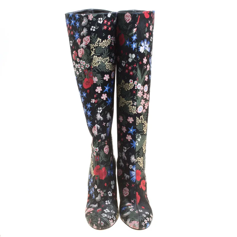 VALENTINO BLACK SPRING GARDEN BROCADE KNEE HIGH BOOTS