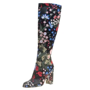 VALENTINO BLACK SPRING GARDEN BROCADE KNEE HIGH BOOTS
