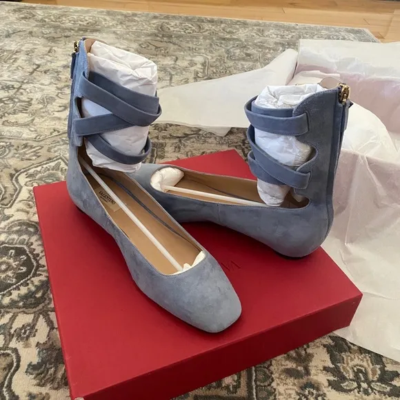 Valentino Garavani Suede Ankle-Wrap Flats
