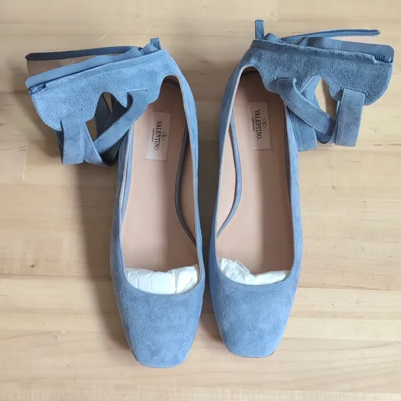 Valentino Garavani Suede Ankle-Wrap Flats