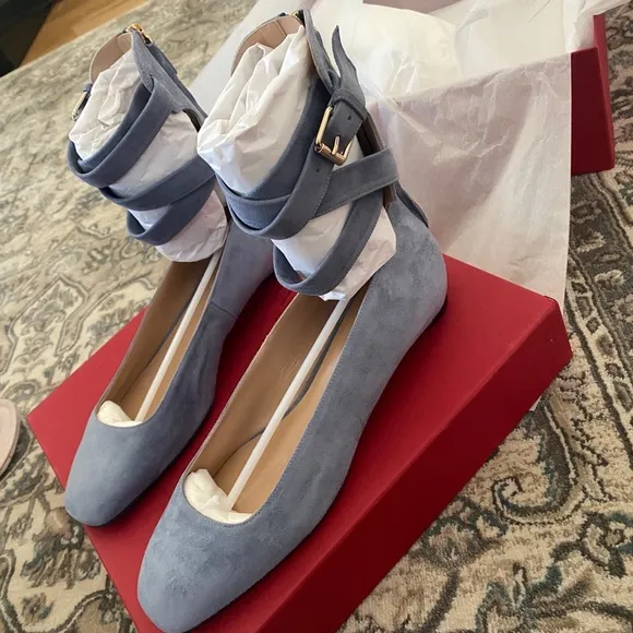 Valentino Garavani Suede Ankle-Wrap Flats