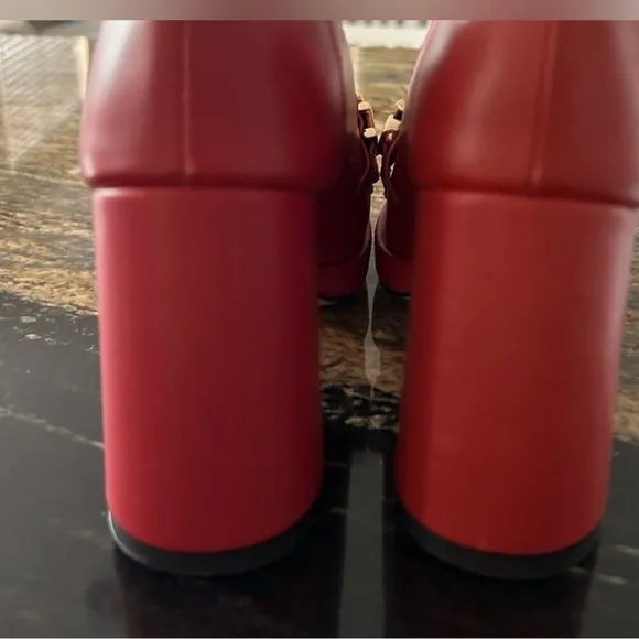 Valentino Red Heeled Loafers with Gold Logo