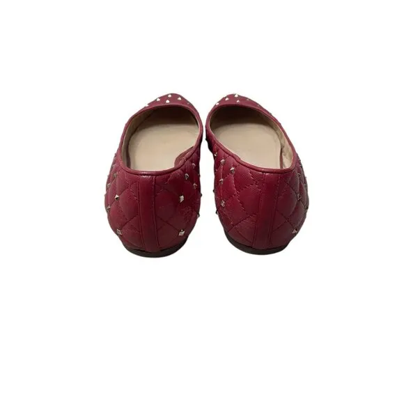 Valentino Red Quilted Leather Rockstud Spike Pointed Toe Ballet Flats Size 39.5