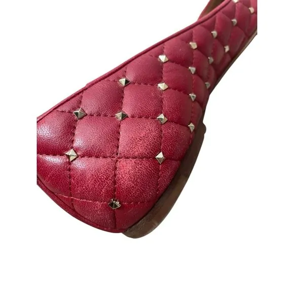 Valentino Red Quilted Leather Rockstud Spike Pointed Toe Ballet Flats Size 39.5