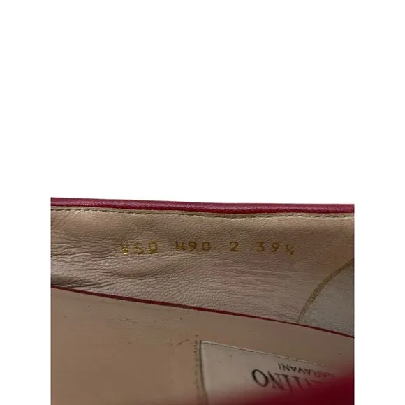 Valentino Red Quilted Leather Rockstud Spike Pointed Toe Ballet Flats Size 39.5