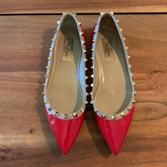 Valentino Rockstud patent ballet flats 37