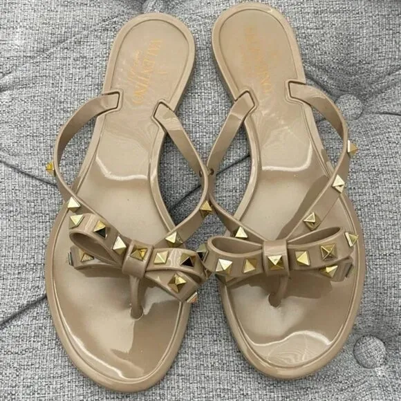 Valentino Rockstud PVC Flat Thong Sandals