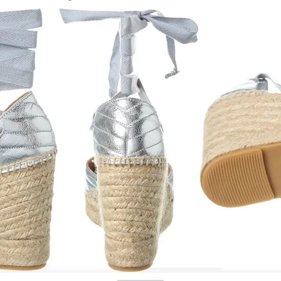 Valentino Silver Espadrille Wedge Sandals
