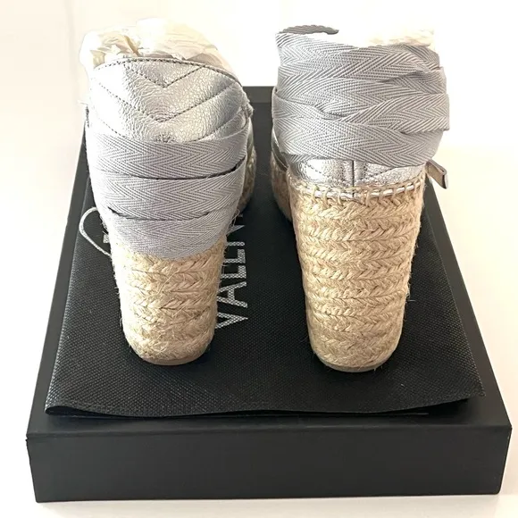 Valentino Silver Espadrille Wedge Sandals