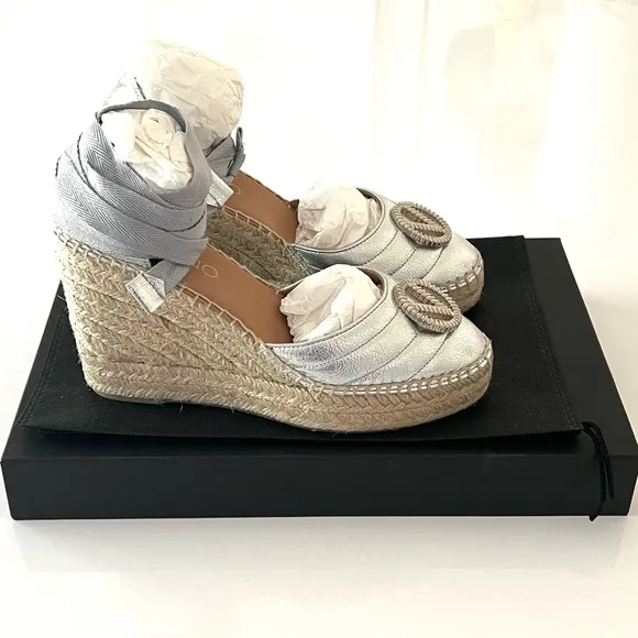 Valentino Silver Espadrille Wedge Sandals
