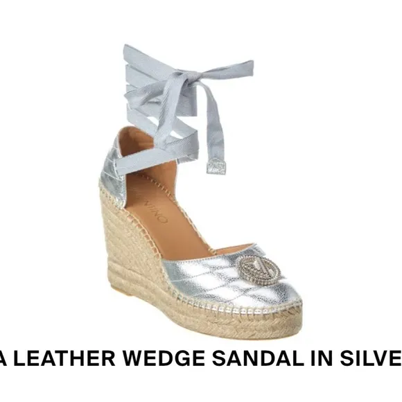 Valentino Silver Espadrille Wedge Sandals