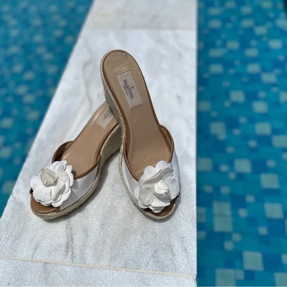 Valentino White Espadrille Shoes with Floral Detail