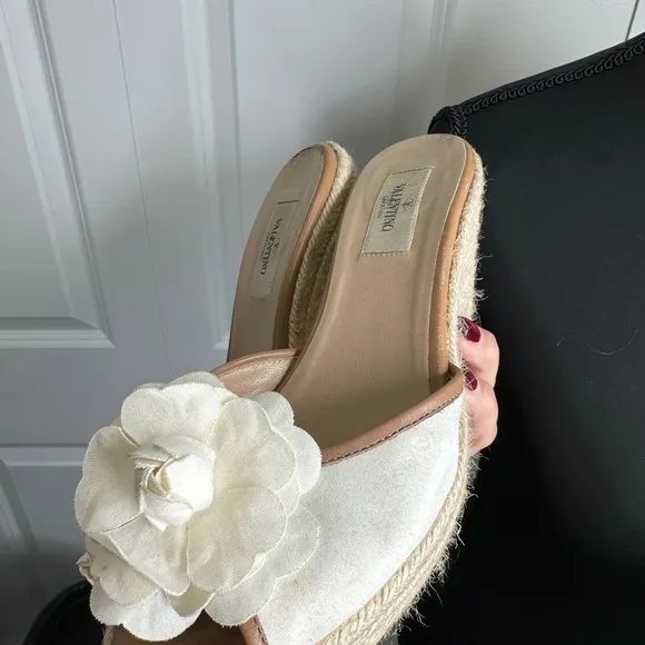 Valentino White Espadrille Shoes with Floral Detail