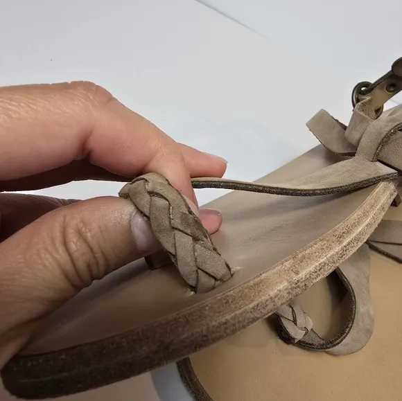 Valia Gabriel Anthropologie Suede Braided T-Strap Sandal In Taupe Women 39