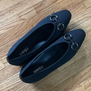 Vaneli Black Flats with Silver Hardware