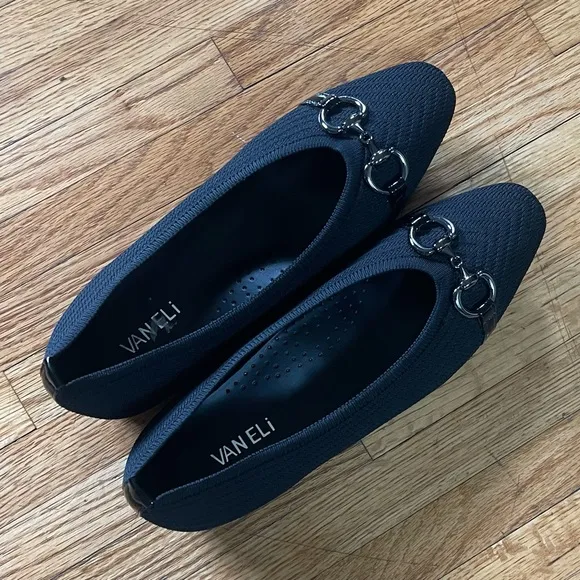 Vaneli Black Flats with Silver Hardware