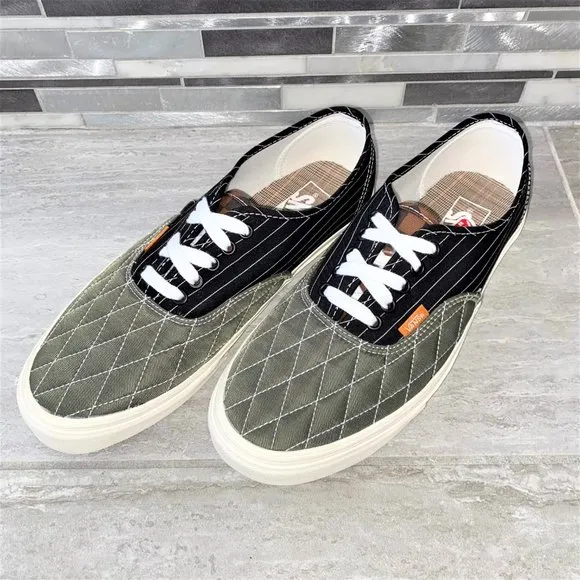 Vans Authentic Mixed Utility Pinstripe/Green/Black Sneakers Shoes Men Size 9.5