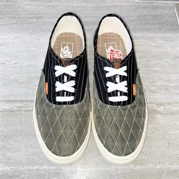 Vans Authentic Mixed Utility Pinstripe/Green/Black Sneakers Shoes Men Size 9.5