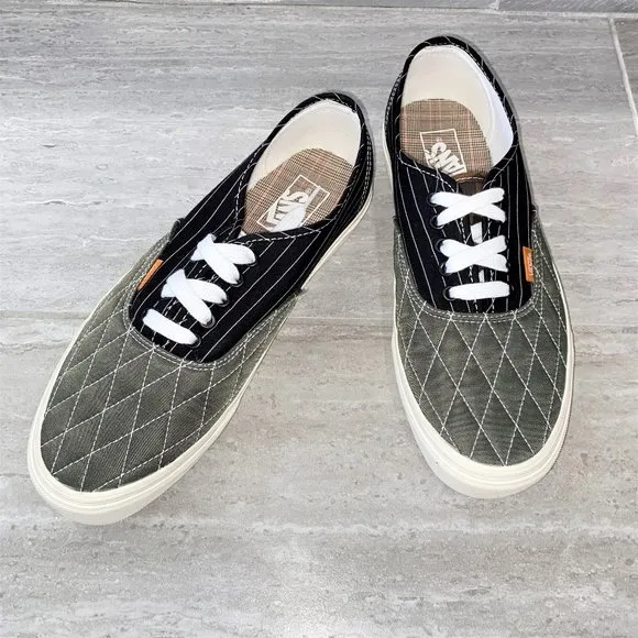 Vans Authentic Mixed Utility Pinstripe/Green/Black Sneakers Shoes Men Size 9.5
