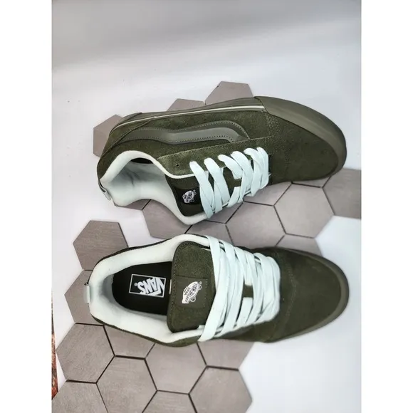 Vans Men's Knu Skool Utility Mono Olive Green Suede Skate Shoes size 13