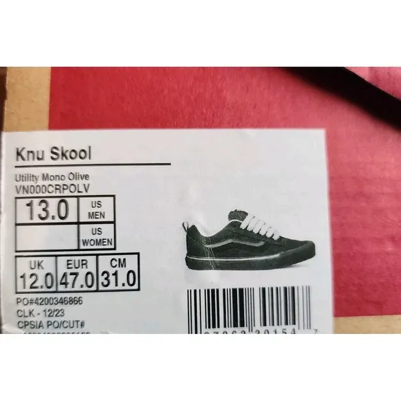 Vans Men's Knu Skool Utility Mono Olive Green Suede Skate Shoes size 13