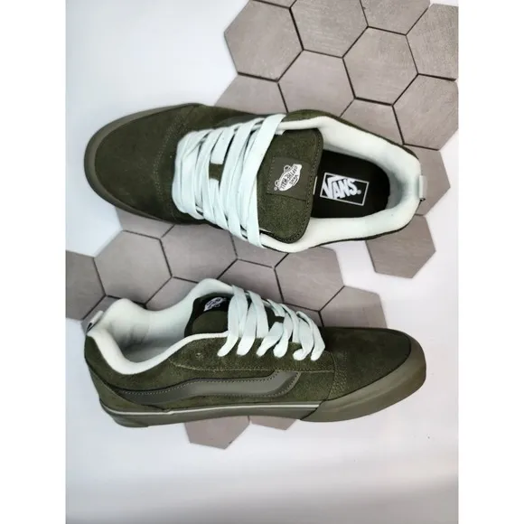 Vans Men's Knu Skool Utility Mono Olive Green Suede Skate Shoes size 13