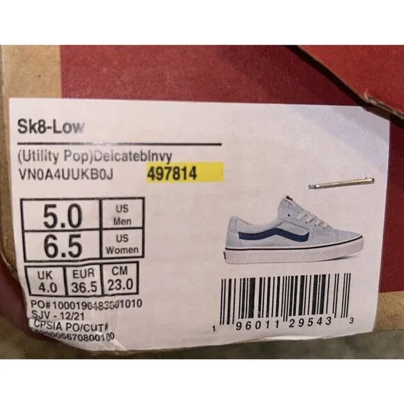 VANS SK8-LOW (UTILITY POP) Light BLUE/WHITE Size 5.0 Men’s 6.5 Women’s