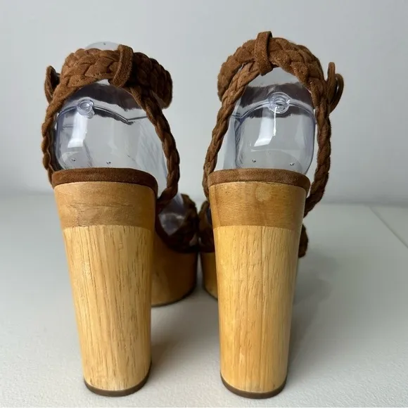 Veronica Beard Brown Gael Suede Braided Ankle Strap Platform Heel Sandals Size 9