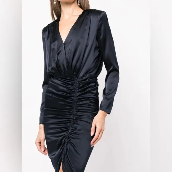 Veronica Beard Cameri Ruched Satin Midi Dress