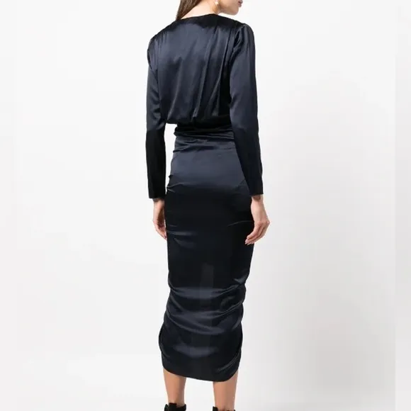Veronica Beard Cameri Ruched Satin Midi Dress