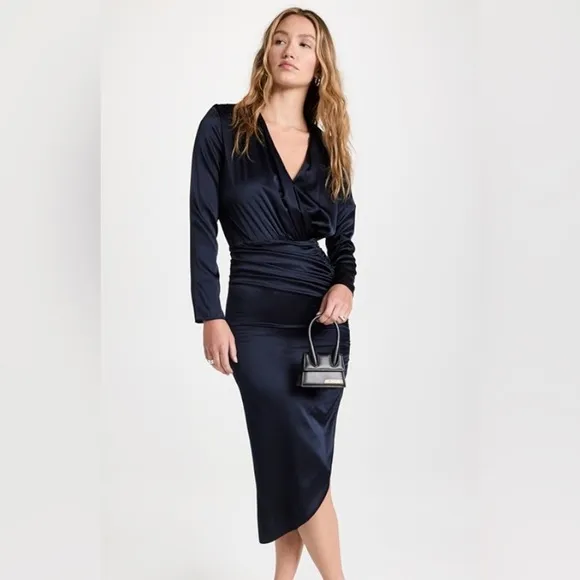 Veronica Beard Cameri Ruched Satin Midi Dress