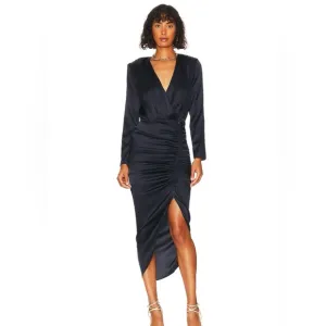 Veronica Beard Cameri Ruched Satin Midi Dress