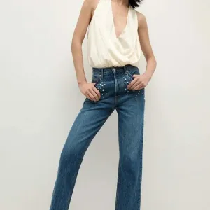 Veronica Beard Daniela Embellished Ankle Straight Leg Women's Jeans 29 $448