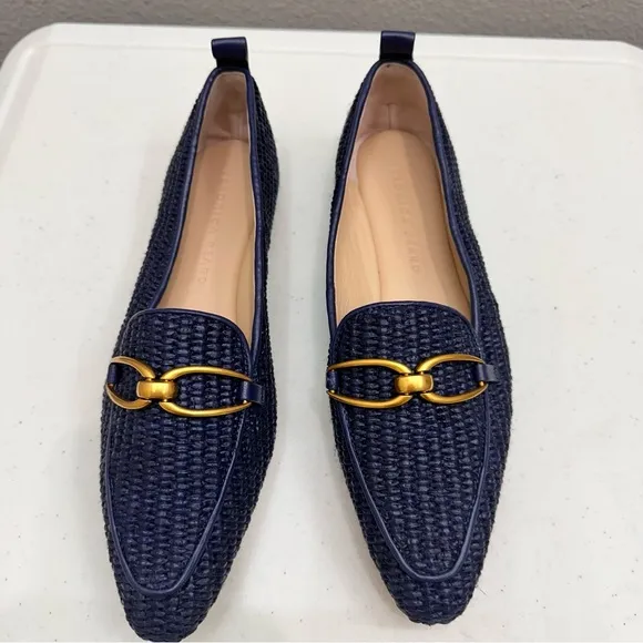 Veronica Beard Shoes Size 6.5 Loafers Woven Chain Navy Slip On Champlain