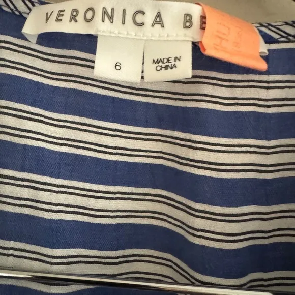 Veronica Beard Teagan Striped Wrap Midi Dress Size US6 in Cobalt Blue