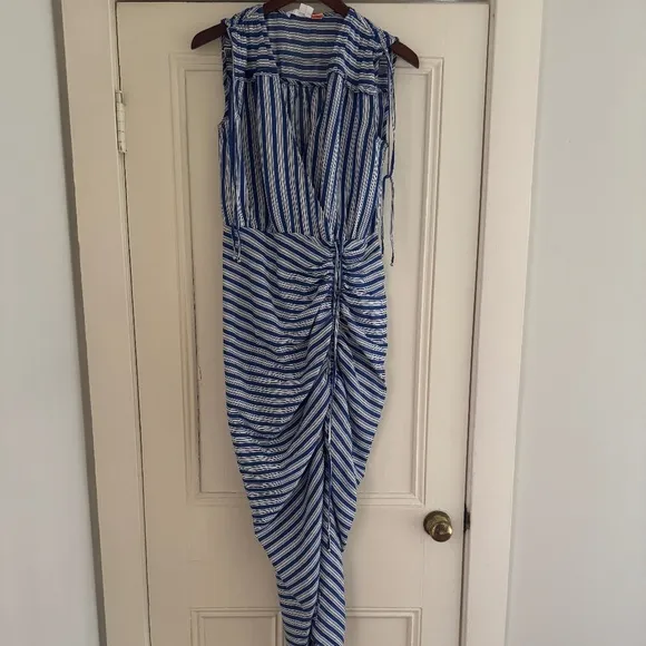 Veronica Beard Teagan Striped Wrap Midi Dress Size US6 in Cobalt Blue