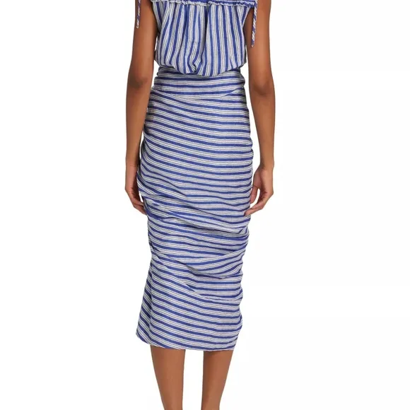 Veronica Beard Teagan Striped Wrap Midi Dress Size US6 in Cobalt Blue