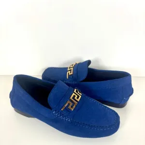 Versace Blue and Gold Slip-On Loafers