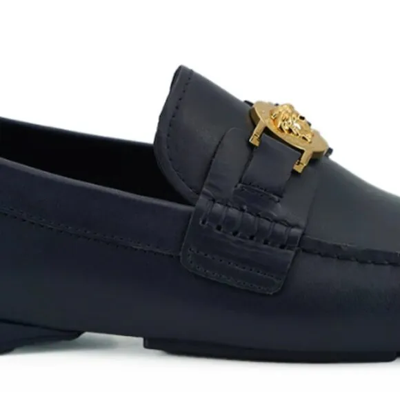 Versace Elegant Navy Blue Calf Leather Men's Loafer