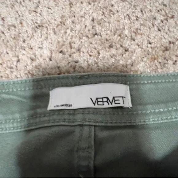 Vervet Womens High Rise Utility Green Raw Hem Cropped Wide Leg Jeans Size 31