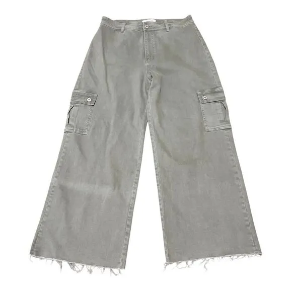 Vervet Womens High Rise Utility Green Raw Hem Cropped Wide Leg Jeans Size 31
