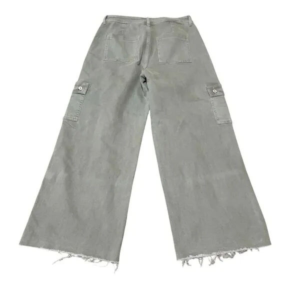 Vervet Womens High Rise Utility Green Raw Hem Cropped Wide Leg Jeans Size 31