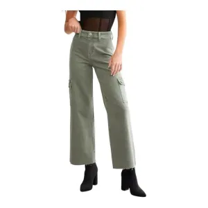 Vervet Womens High Rise Utility Green Raw Hem Cropped Wide Leg Jeans Size 31