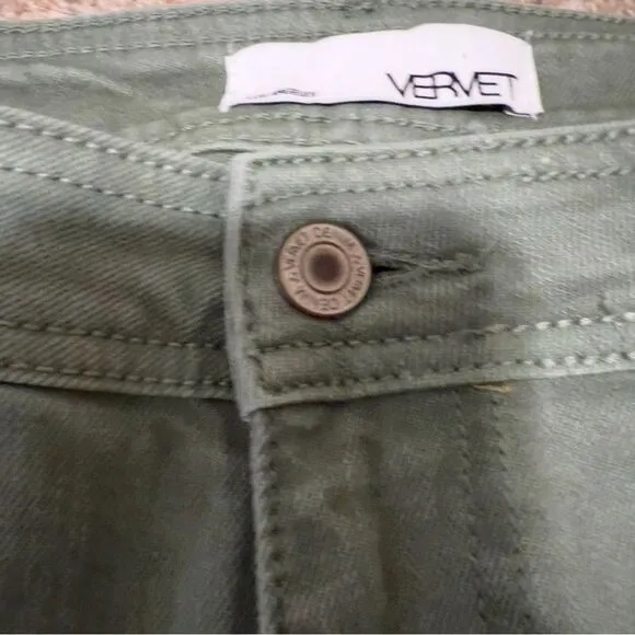 Vervet Womens High Rise Utility Green Raw Hem Cropped Wide Leg Jeans Size 31