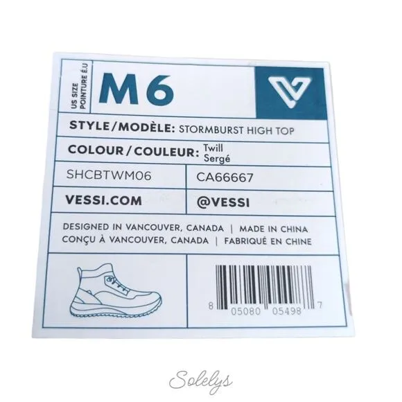 Vessi Stormburst High Top Twill Blue Ltd Edition Waterproof Sneaker Boot Mens 6