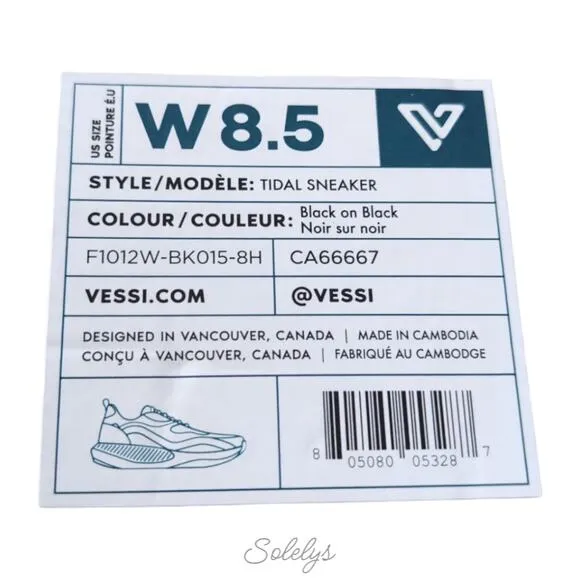 Vessi Tidal Black on Black Dyma-Tex Waterproof Vegan Lace Up Sneaker Womens 8.5
